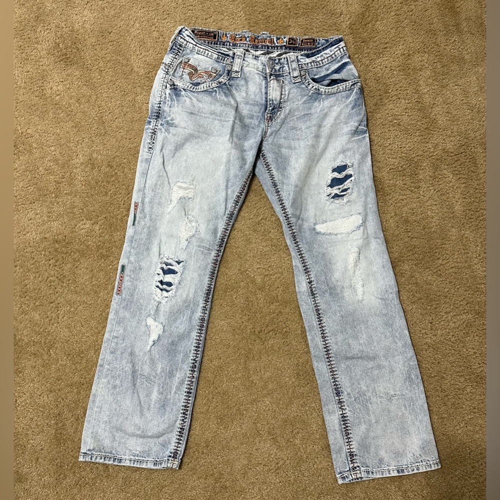 Men’s Rock Revival Jeans Emmitt Relaxed Straight Size 34